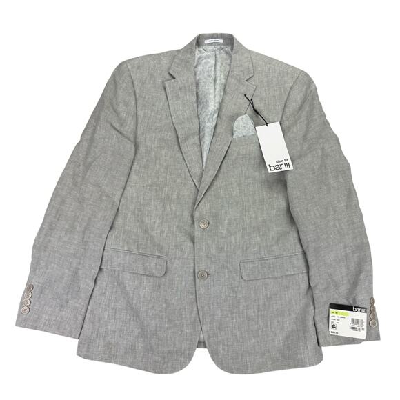 Bar III Mens Slim Fit 100% Linen Solid Suit Jacket Gray 38R - Picture 1 of 5